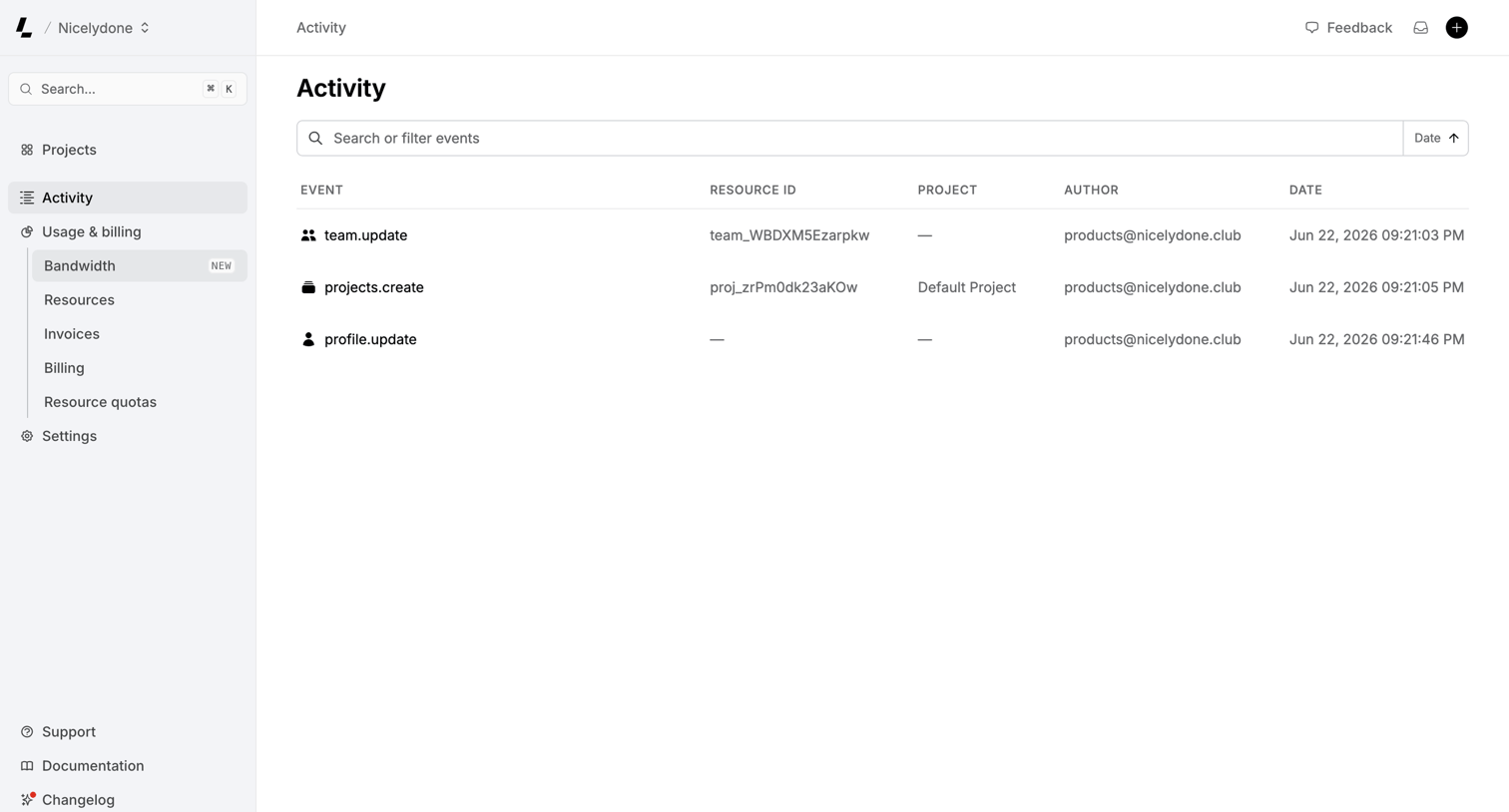 Latitude.sh - Activity – Dashboard - Latitude.sh screen