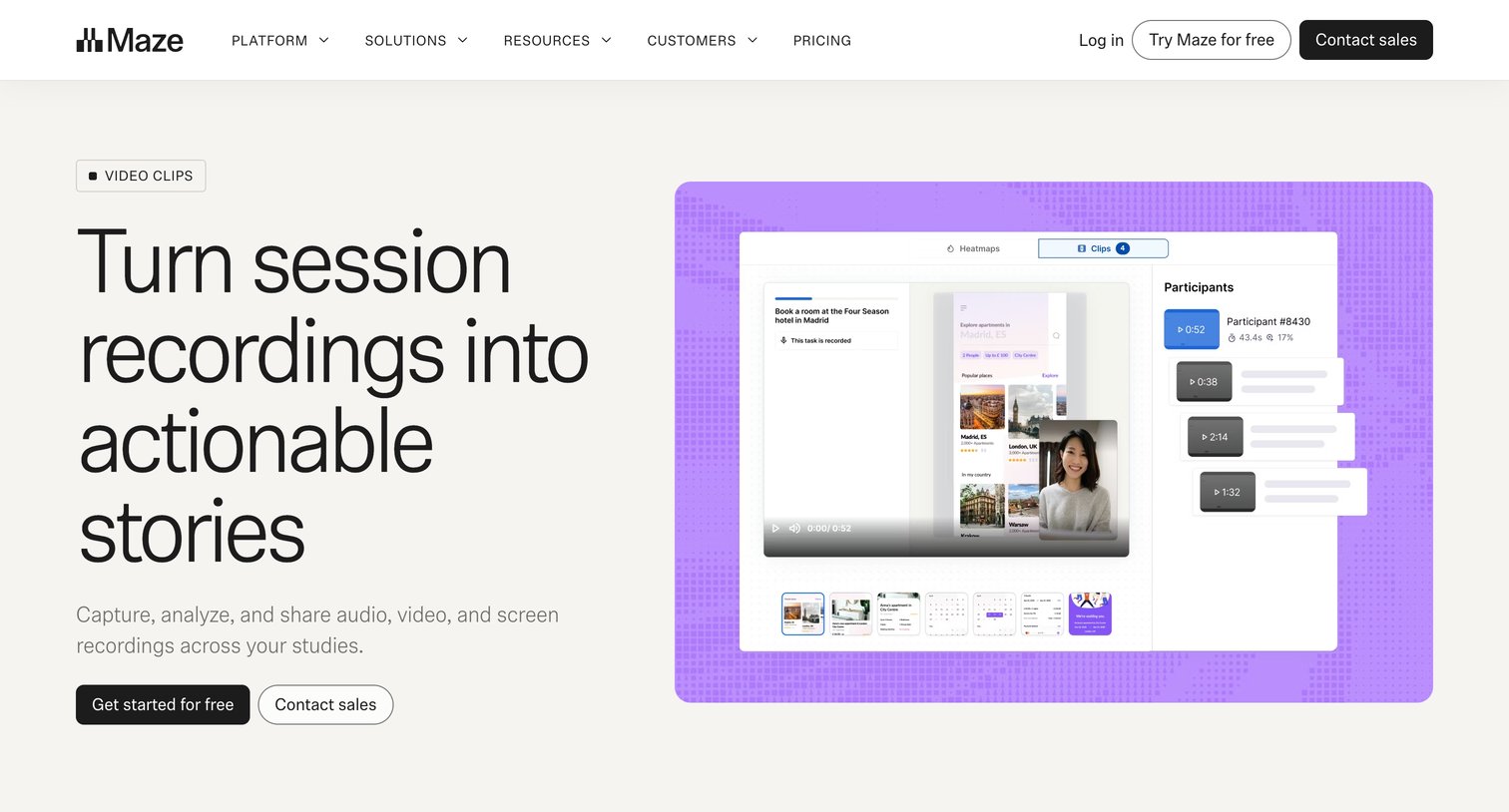 Maze - Clips  Record user interactions and thoughts screen