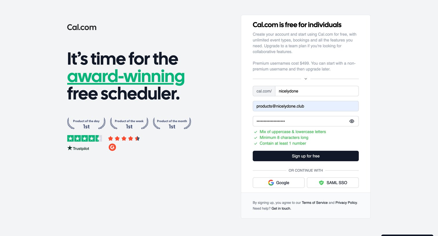 Cal.com - Cal.com | Sign Up screen