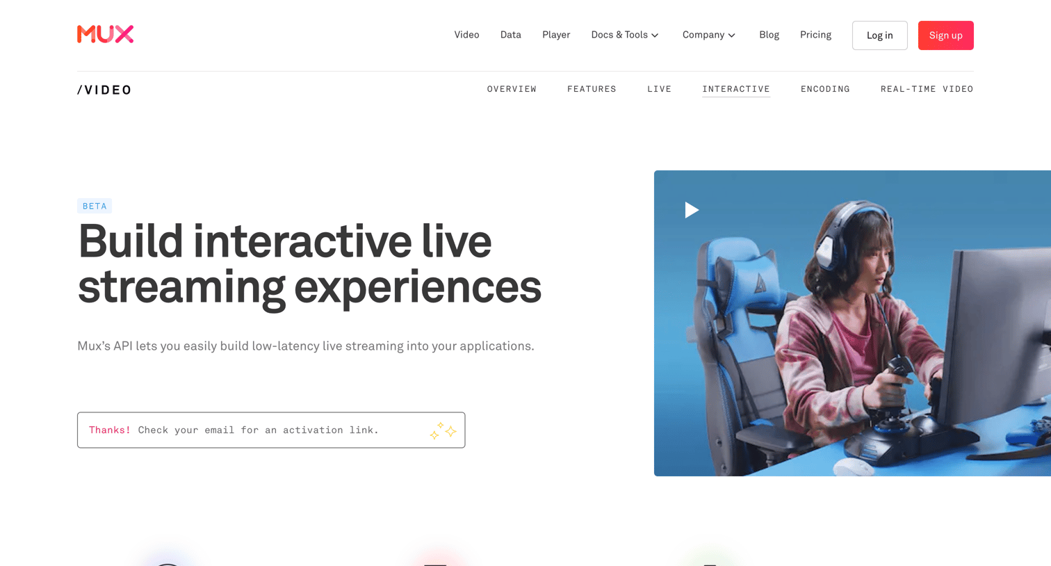 Mux - Interactive Live Streaming | Mux screen