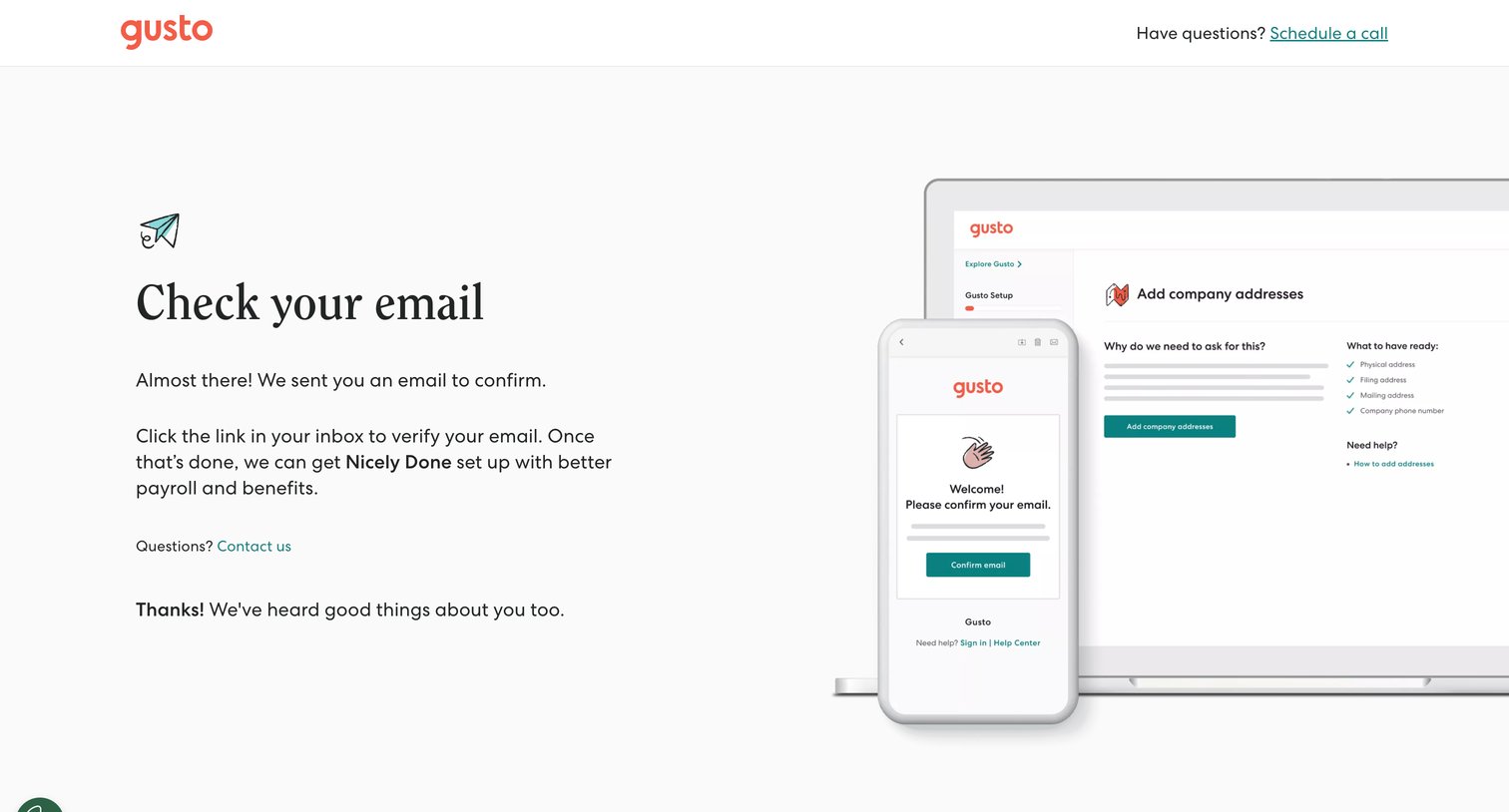 Gusto - Gusto | Thank you screen