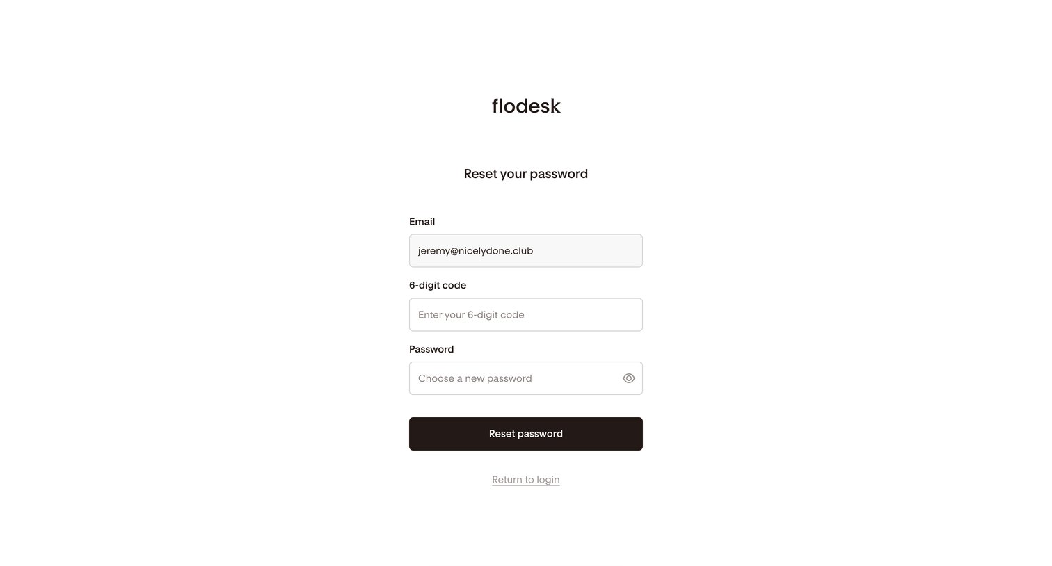 Flodesk - Reset password | Flodesk screen