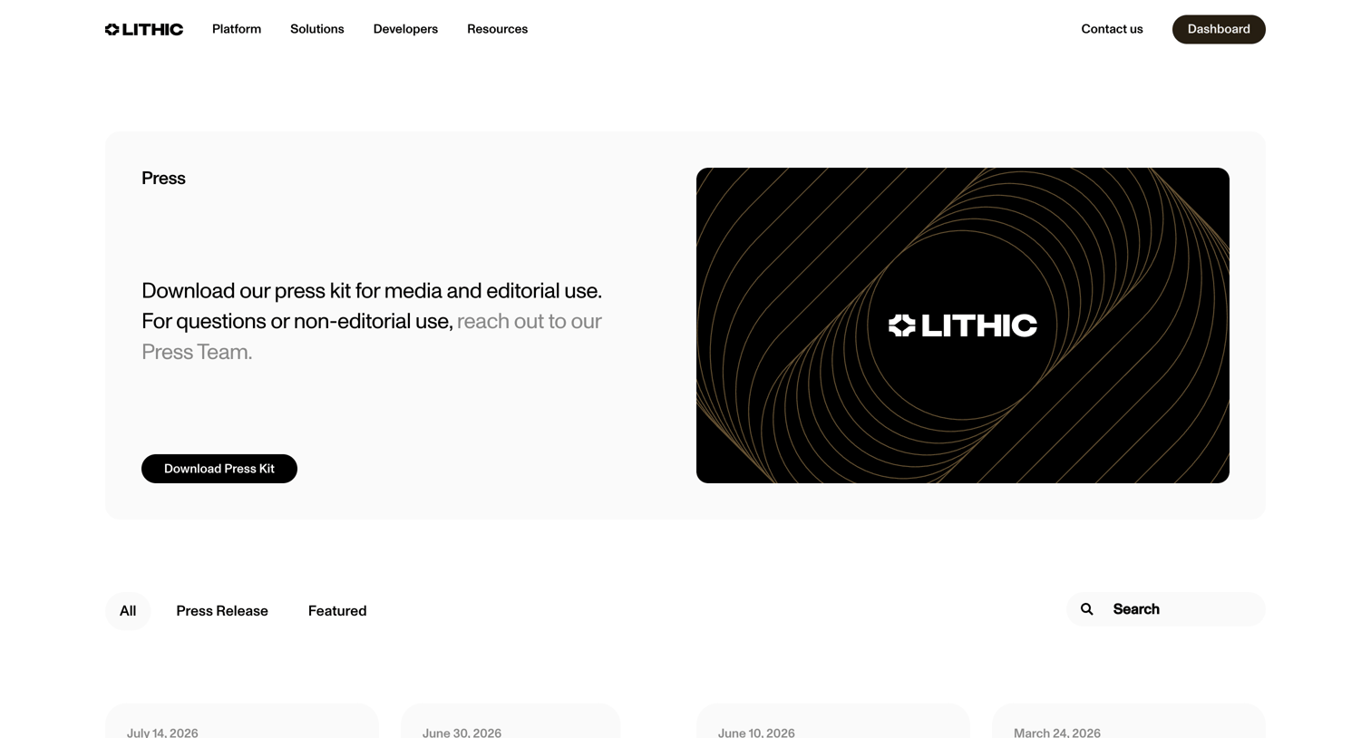 Lithic - Press, Announcements, Company News, and Product Releases | Lithic screen