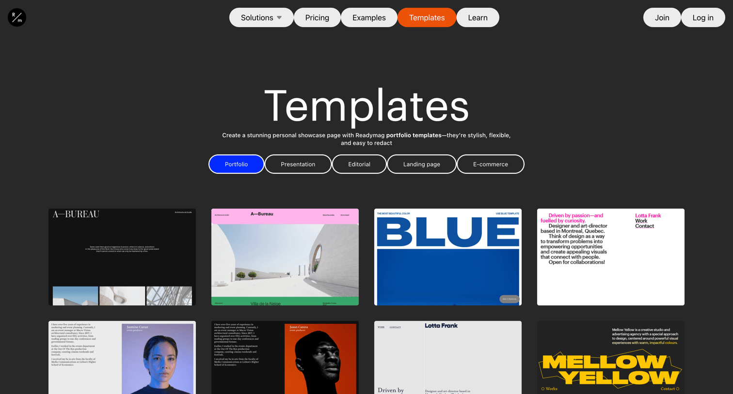 Readymag - Readymag templates screen
