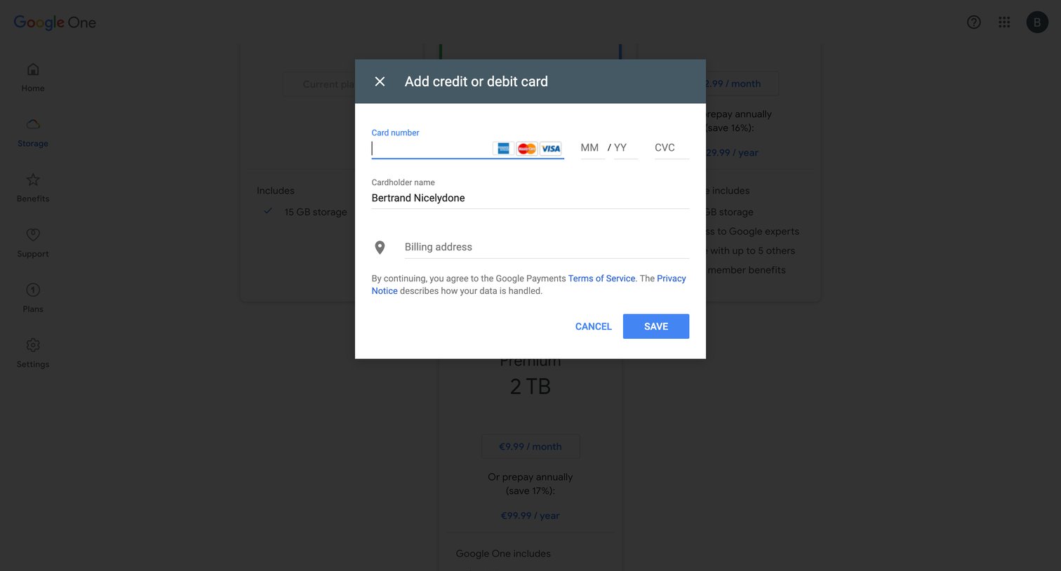 Google One - Google One Storage screen