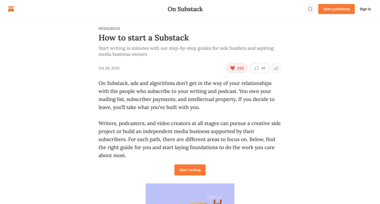 Substack - How to start a Substack - On Substack screen