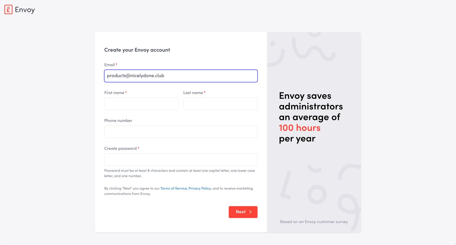 Envoy - Create your company’s Envoy account | Envoy screen