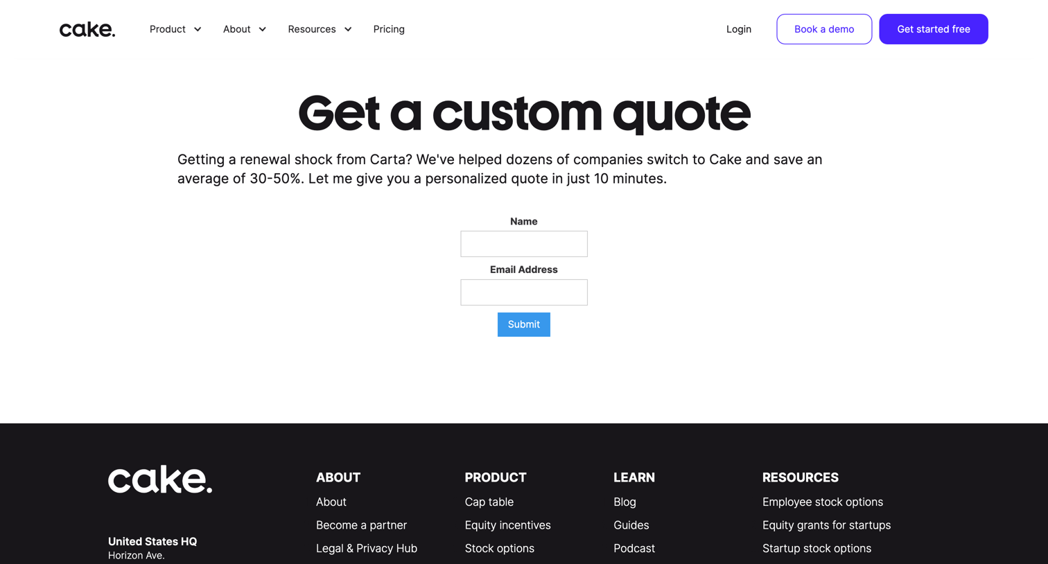 Get a Quote Cake Equity from Cake