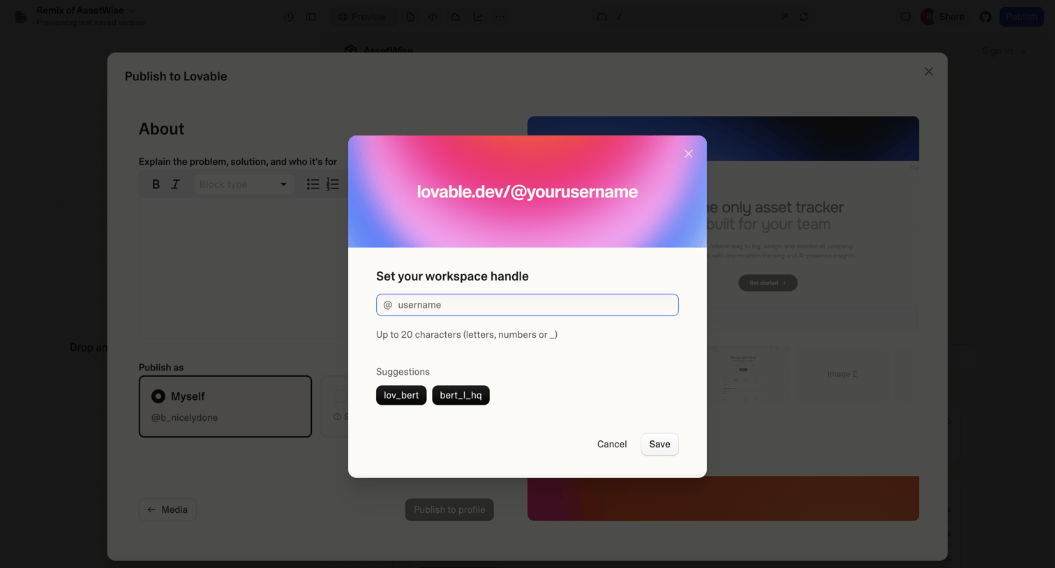 Lovable - Remix of AssetWise - Lovable screen