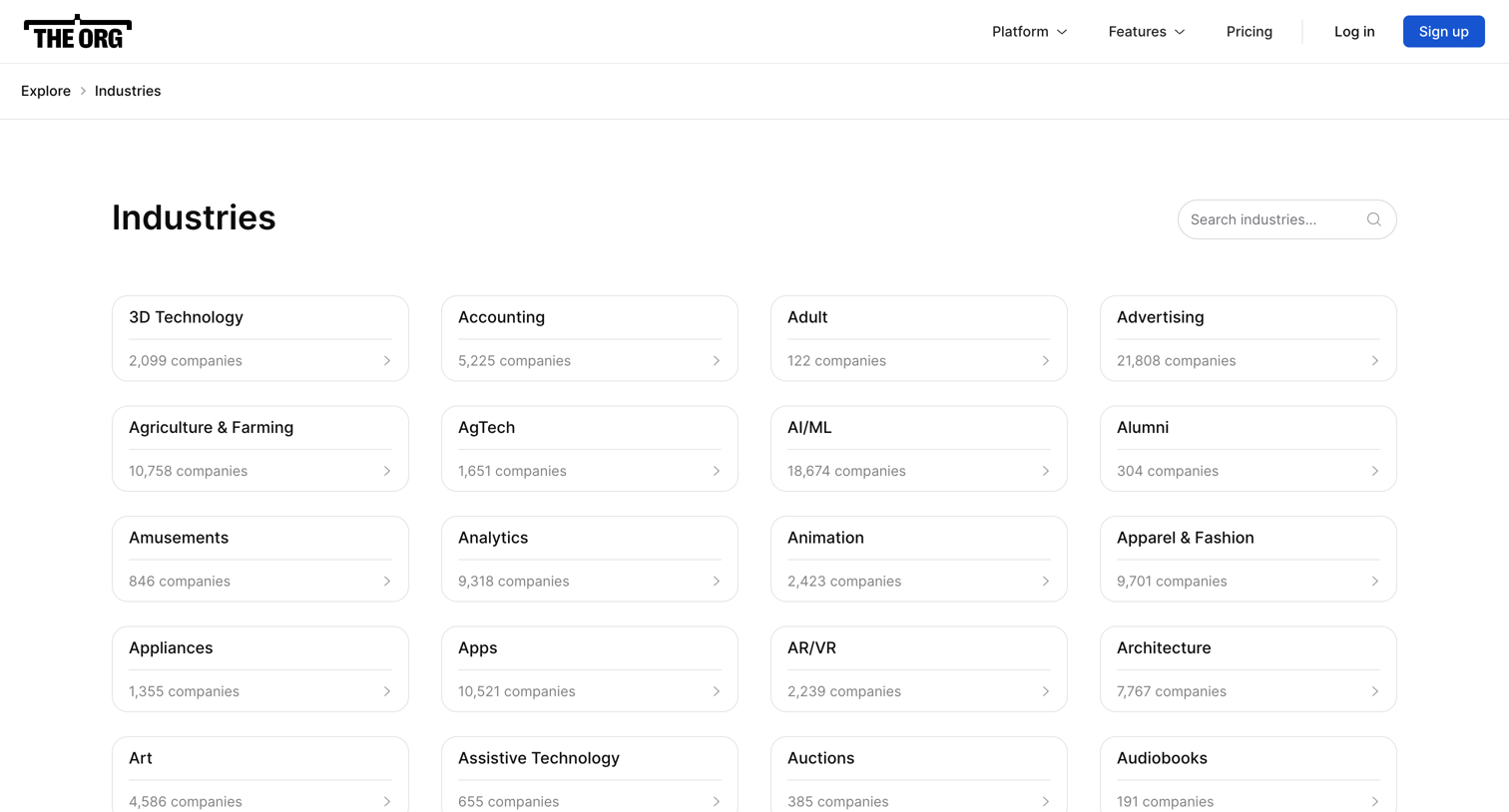 The org - Explore - Industries The Org screen