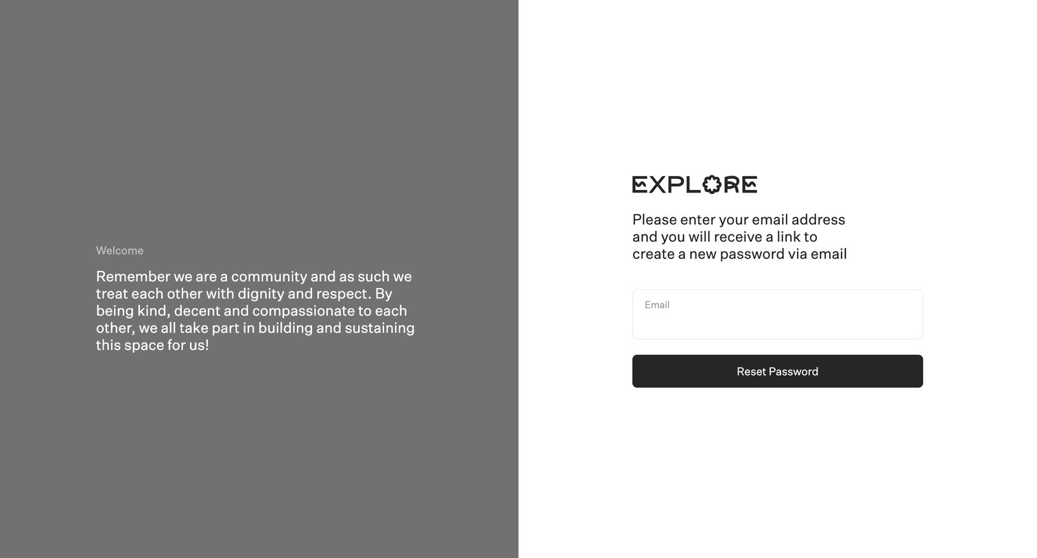 Explore - Forgot your password - Explore screen