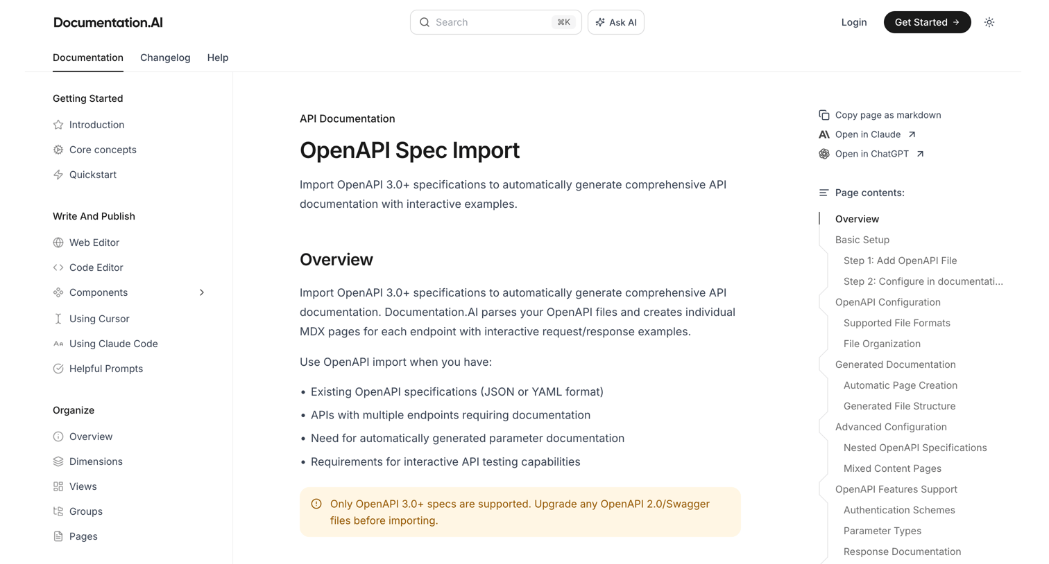 Documentation.AI - OpenAPI Spec Import - Documentation.AI screen
