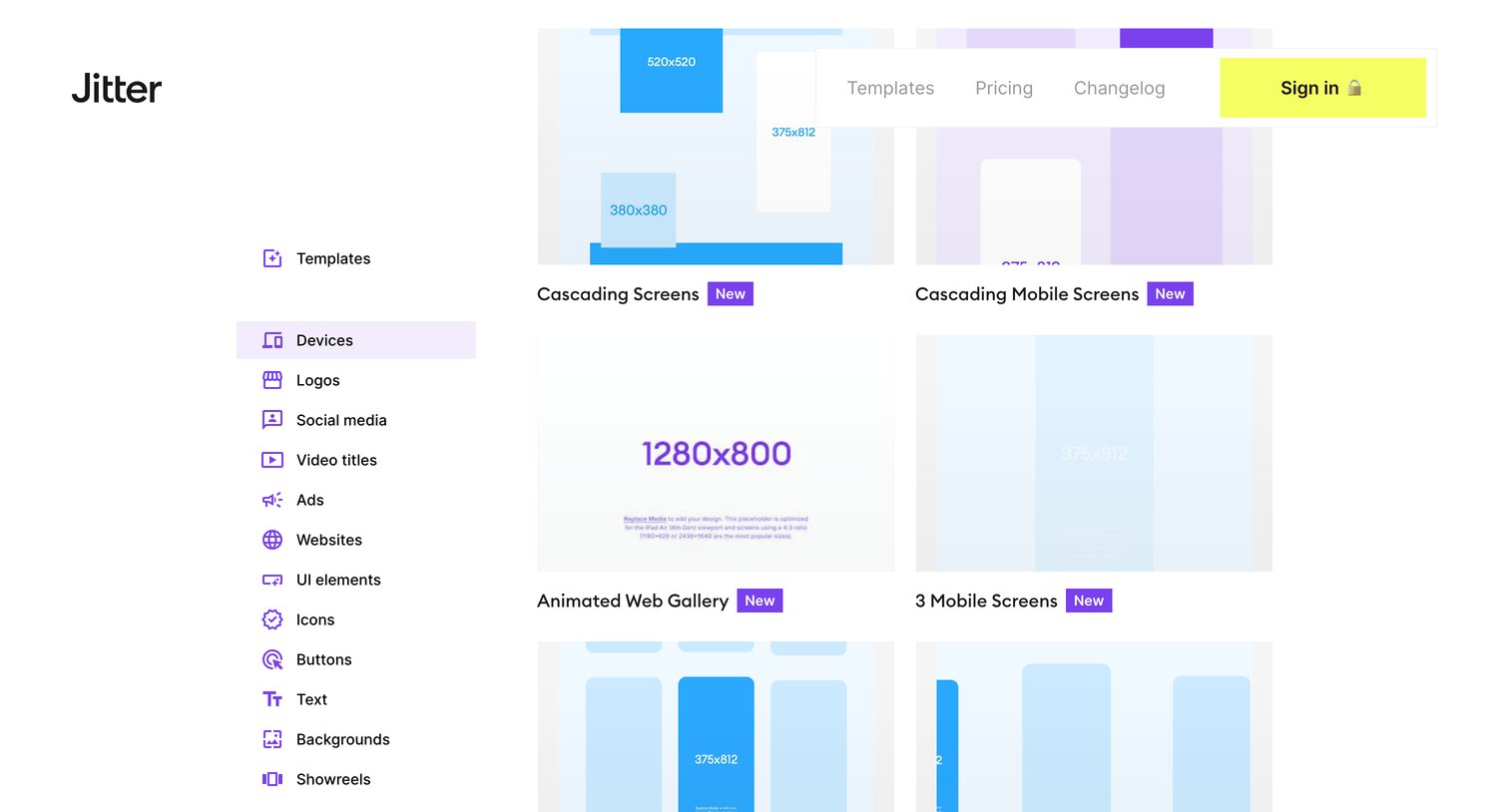 Jitter - Free animated device mockups · Jitter screen