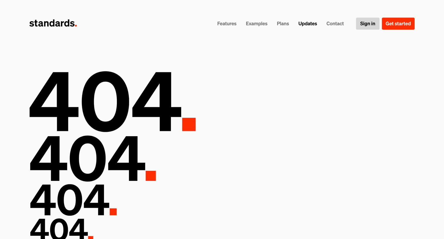 Standards - 404 — Standards screen