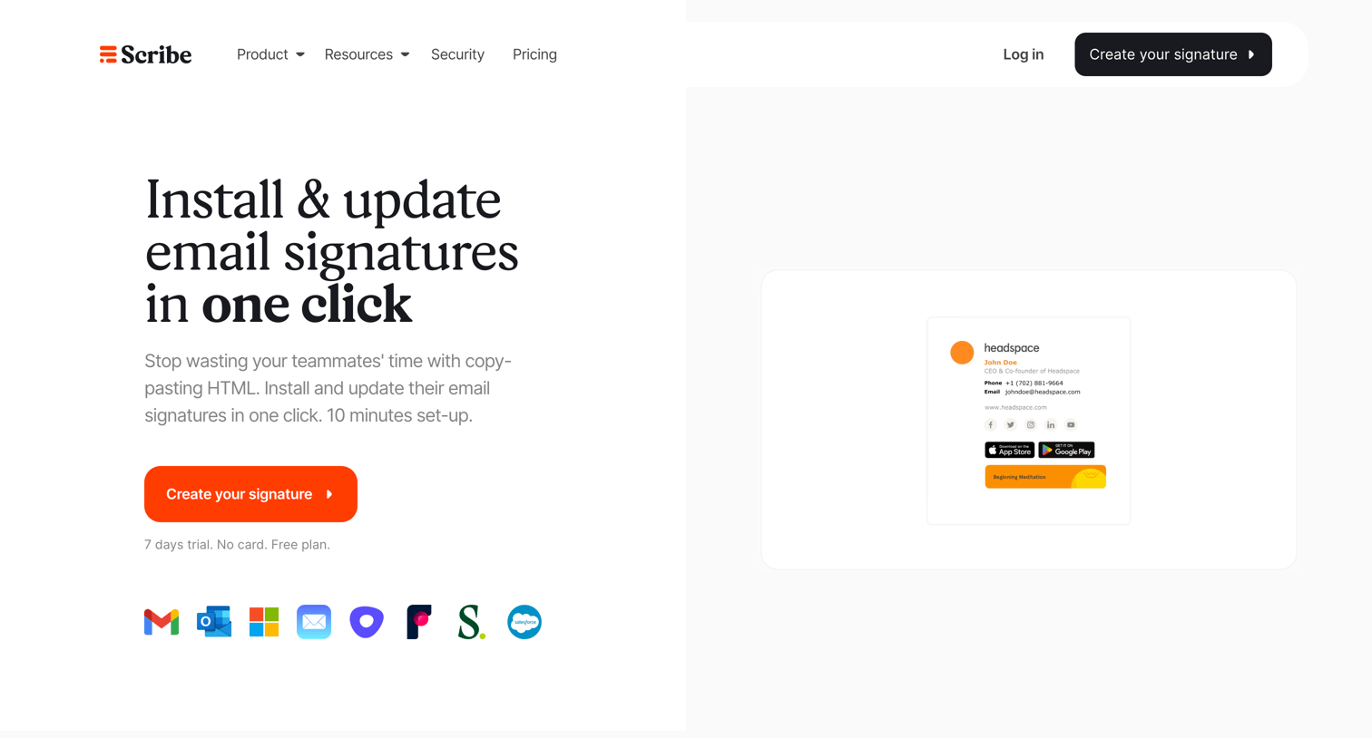 Scribe - Scribe - Install | update email signatures in one click screen