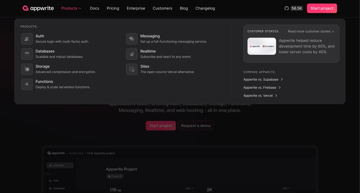Appwrite - Appwrite - Build faster and scale bigger than ever screen