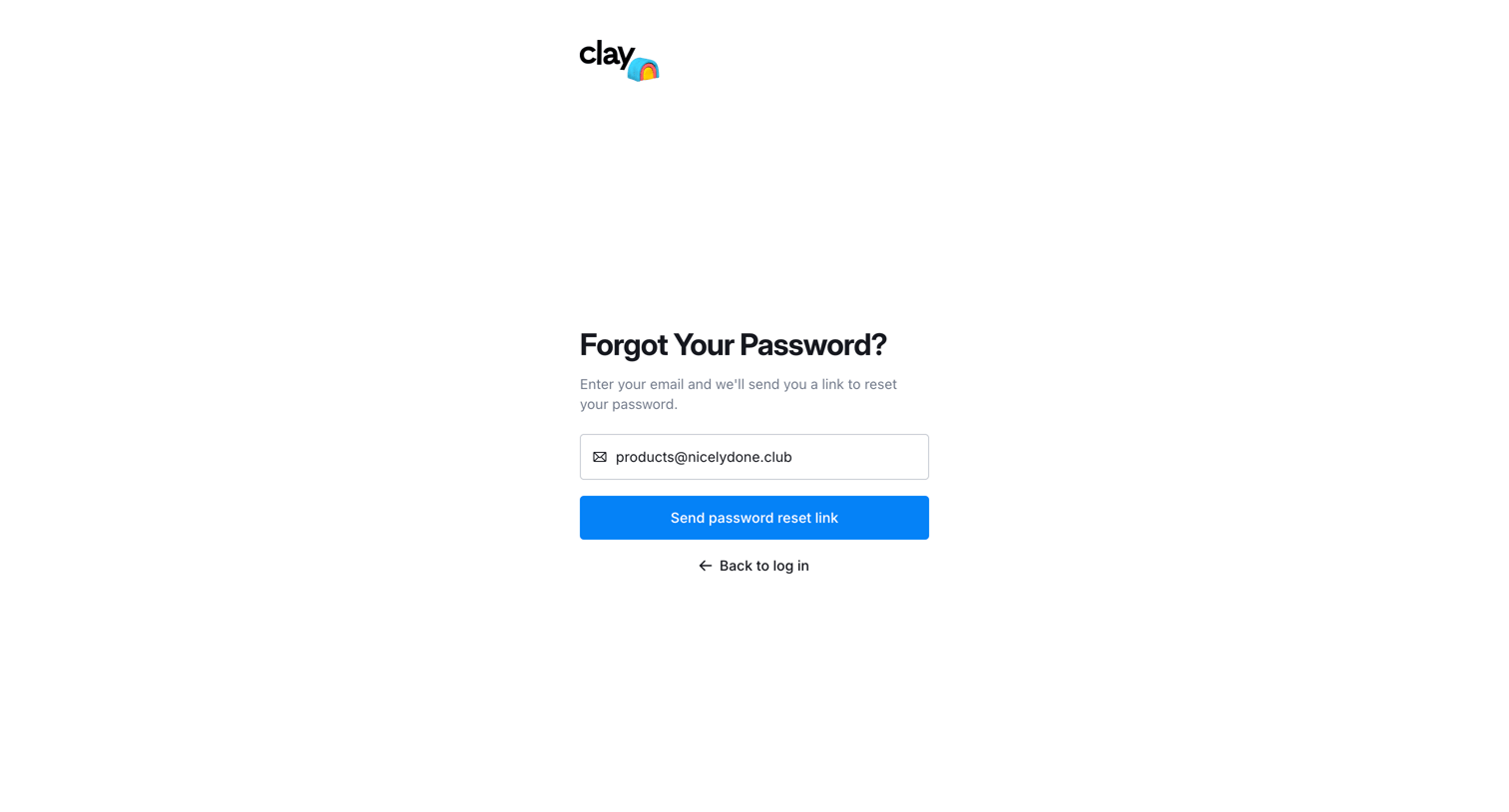 Clay - Clay | Forgot Password screen