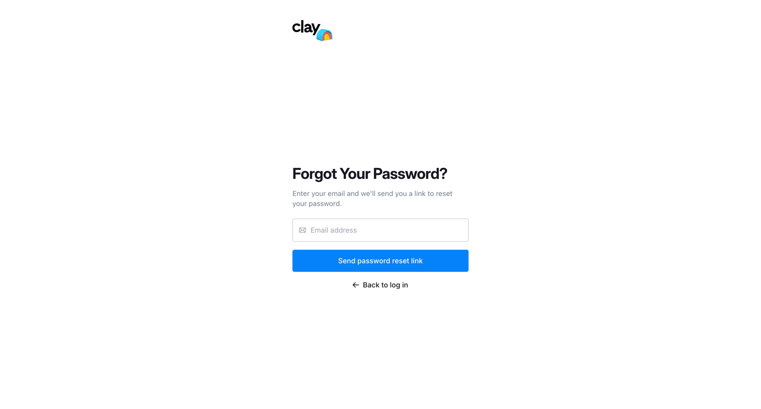Clay - Clay | Forgot Password screen