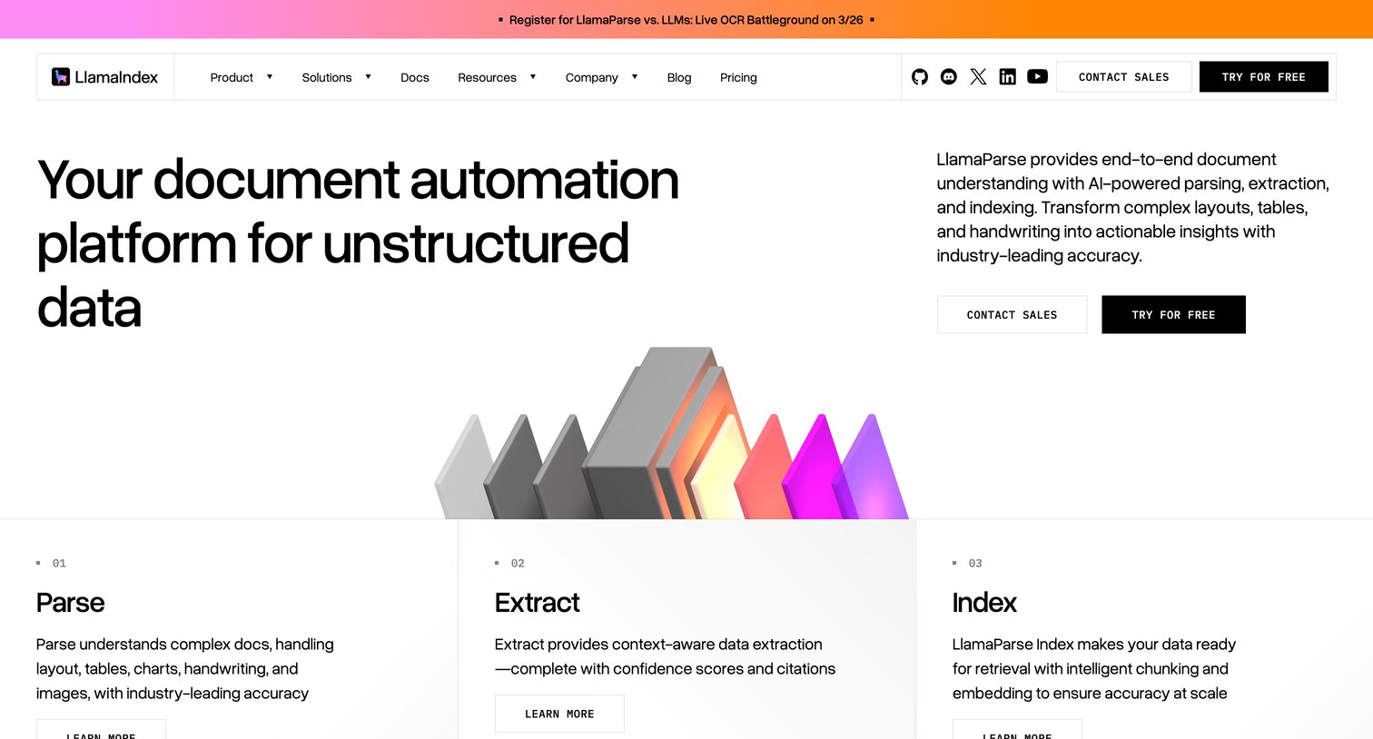 Llamaindex - AI Document Parsing, Extraction & Indexing Software LlamaParse screen