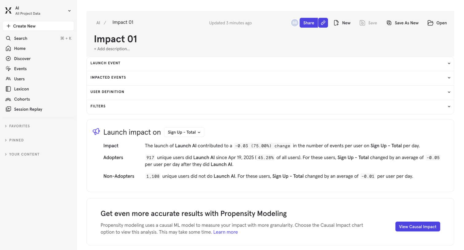 Mixpanel - Impact 01 - AI / Mixpanel screen