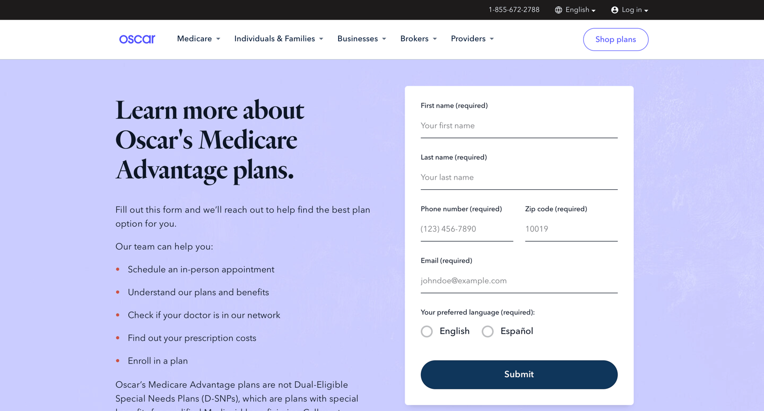 Oscar - Contact - Oscar Medicare Advantage screen
