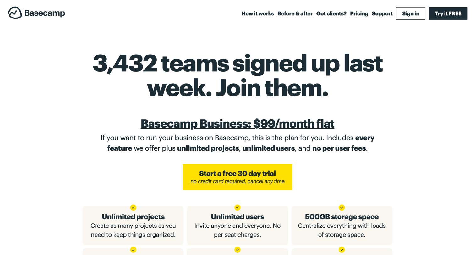 Basecamp - Basecamp 3 pricing screen