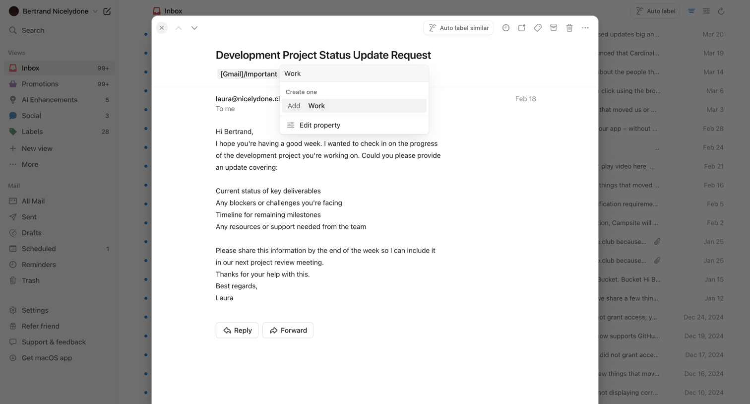 Notion Mail - 99+ • Inbox • nicelydoneproducts@gmail.com • Notion Mail screen