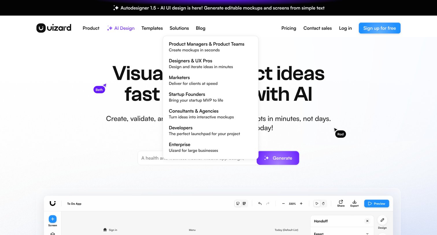 Uizard - Uizard | UI Design Made Easy, Powered By AI  Sign Up Free screen