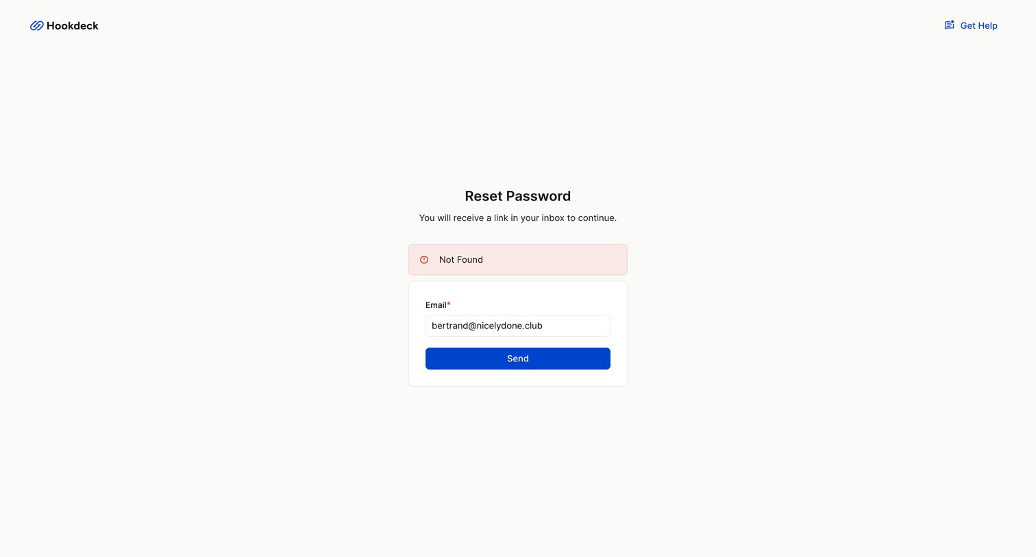 Hookdeck - Reset password request - Hookdeck screen