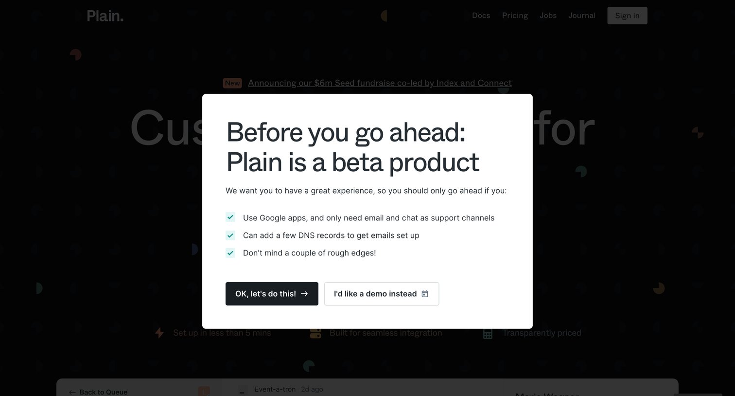 Plain - Plain - Customer support for modern tools screen
