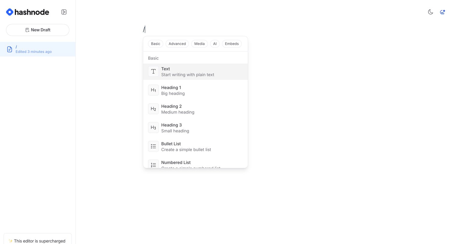 Hashnode - Free AI-powered Markdown WYSIWYG editor — Hashnode screen