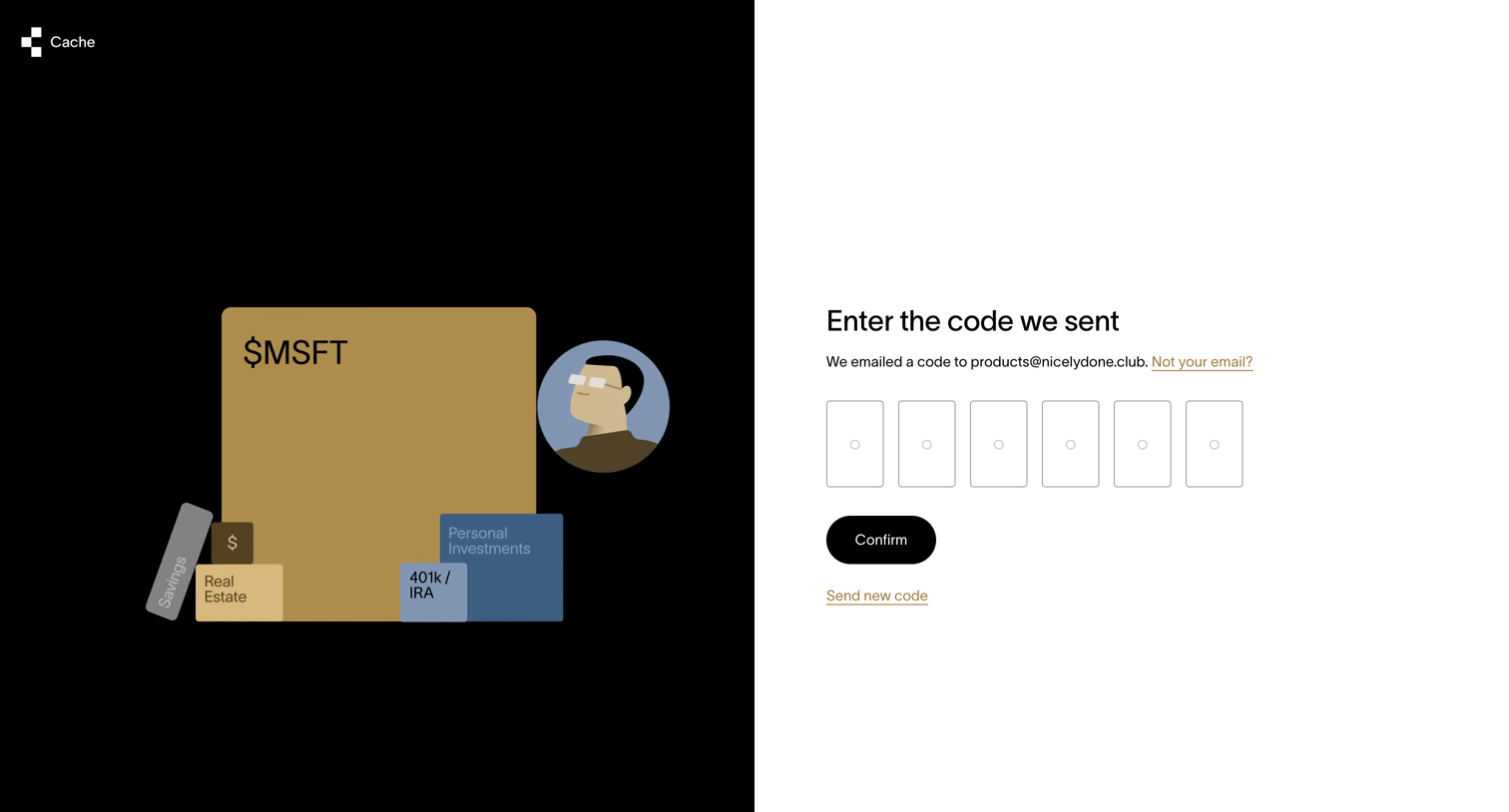 Cache - Cache – Log in screen