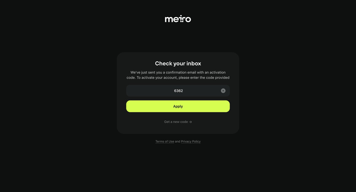 Meiro - Log in · Meiro screen