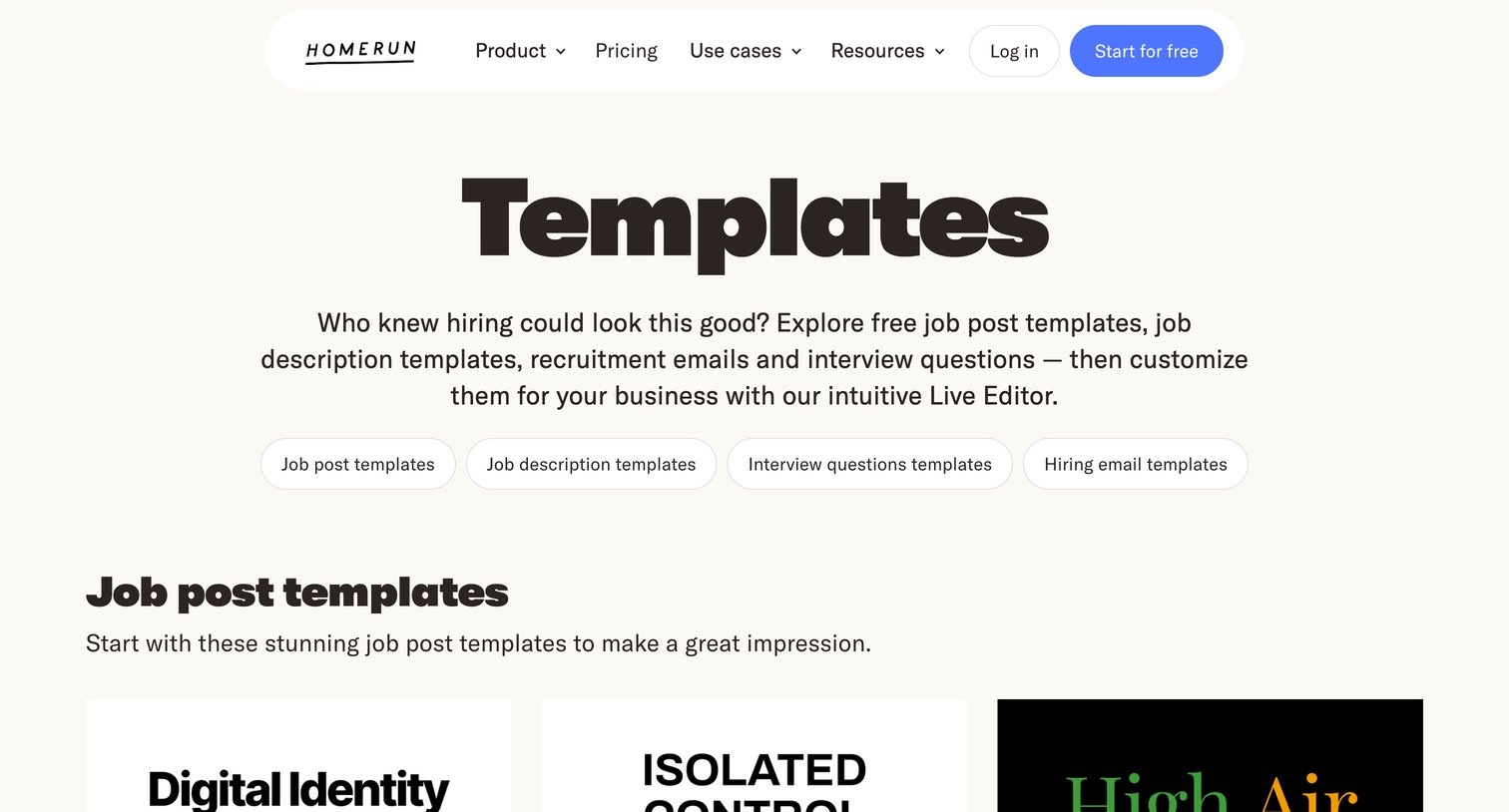 Homerun - Homerun Templates | Job post and job description templates screen