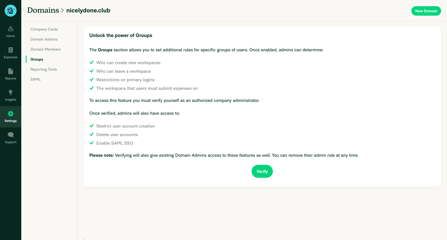 Expensify - Expensify - Domains - Groups screen