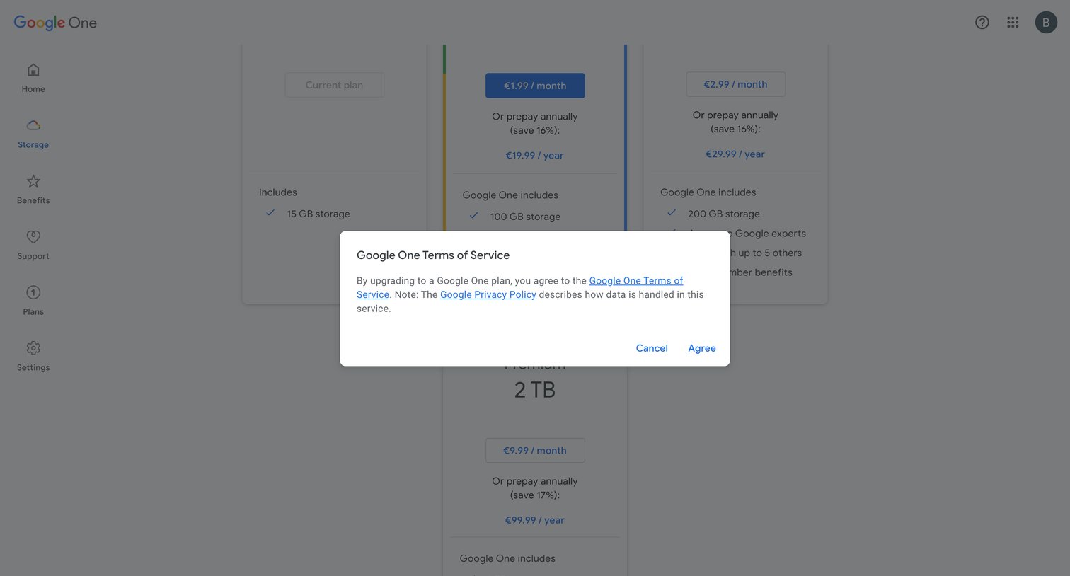 Google One - Google One Storage screen