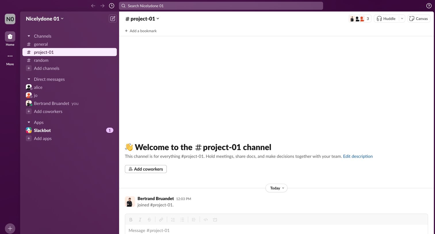 project-01 Channel - Nicelydone 01 - Slack from Slack