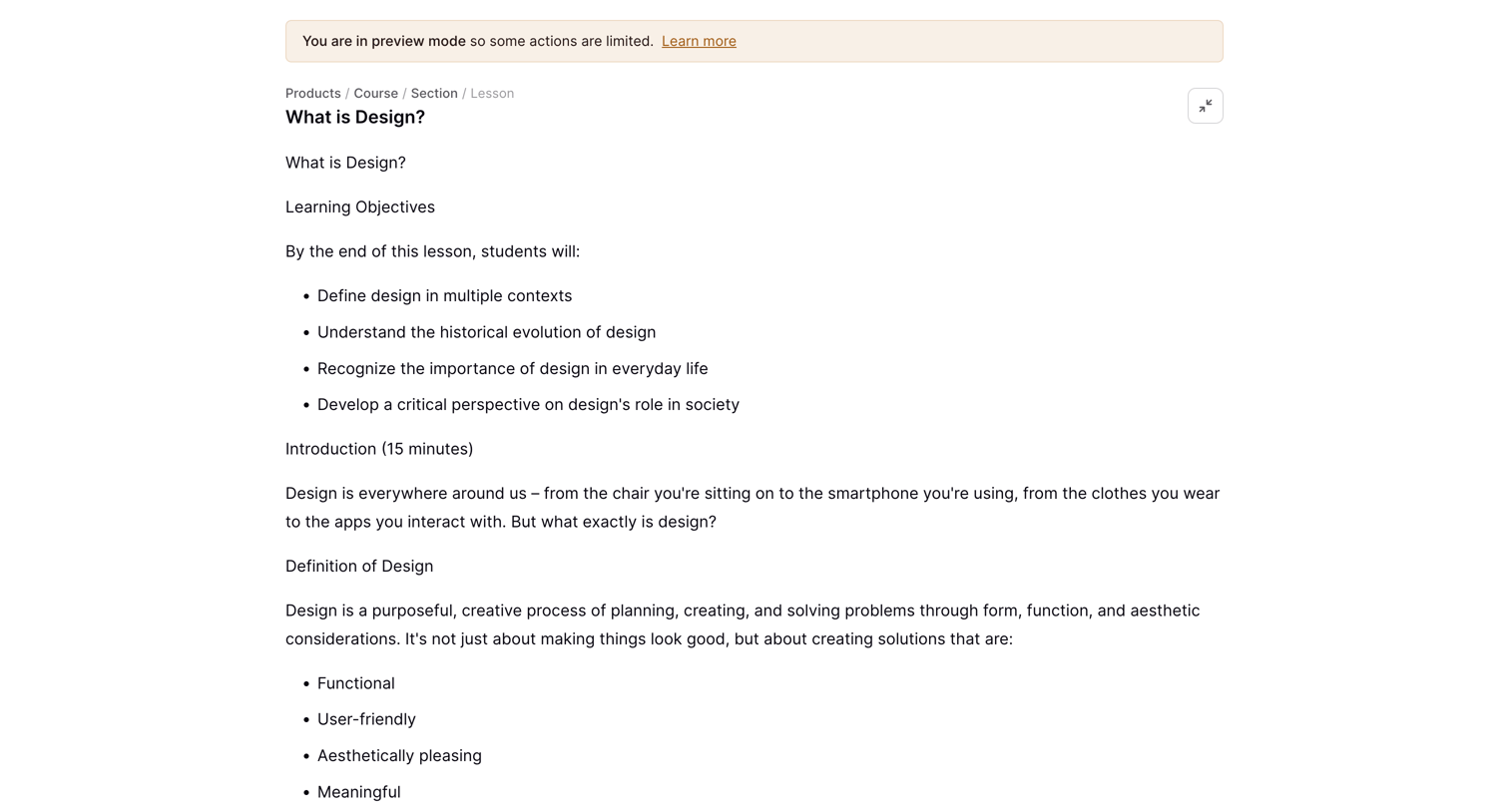 Podia - What is Design screen