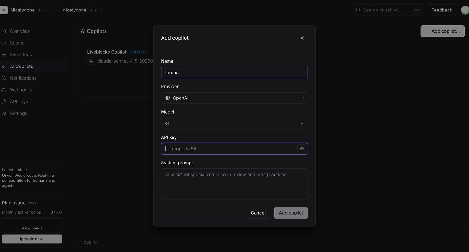 Liveblocks - nicelydone (Development) | AI Copilots screen