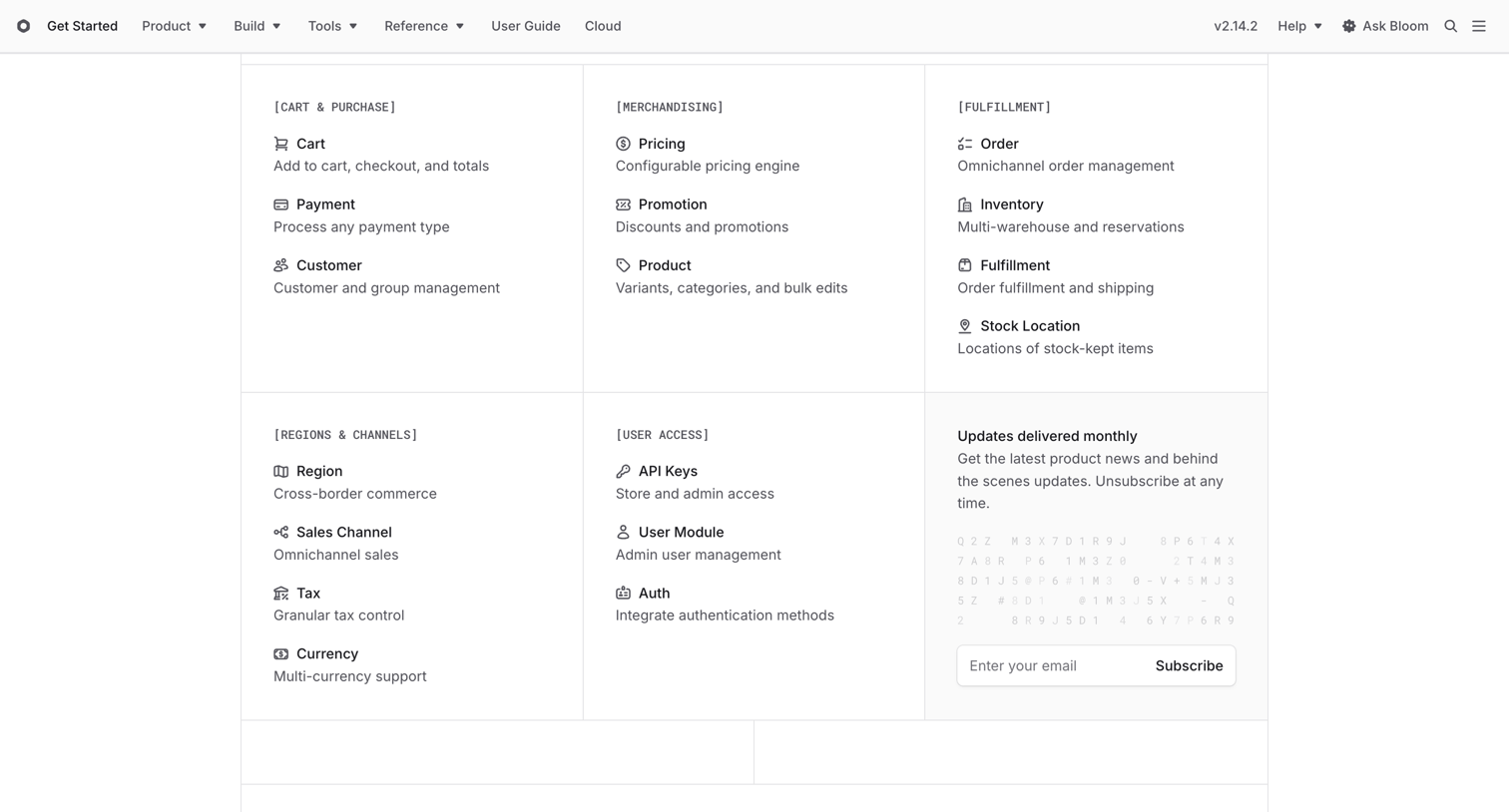 Bloom - Medusa Documentation screen