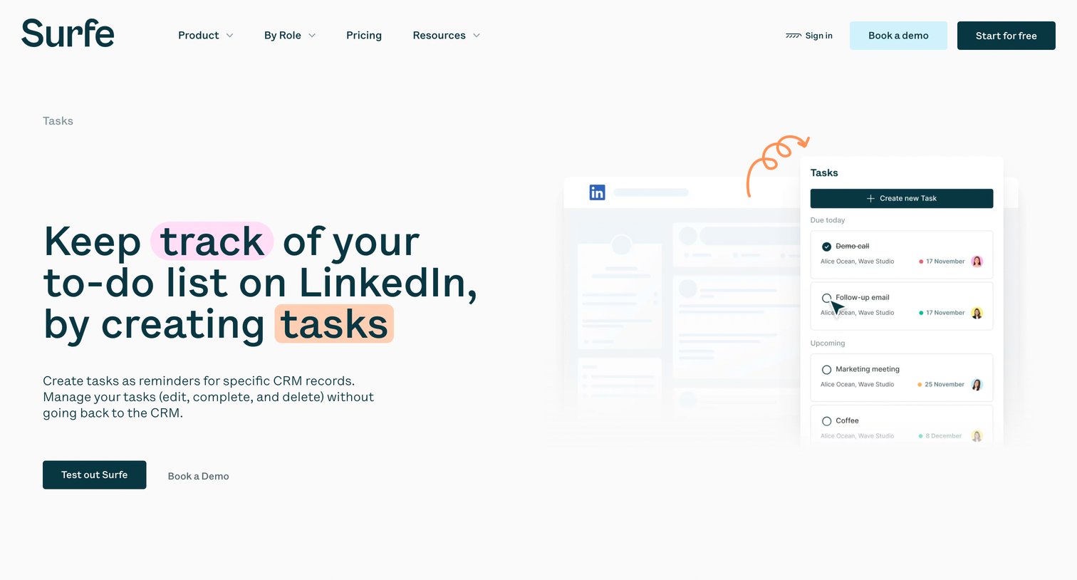 Surfe - Tasks features at Surfe | SURFE screen