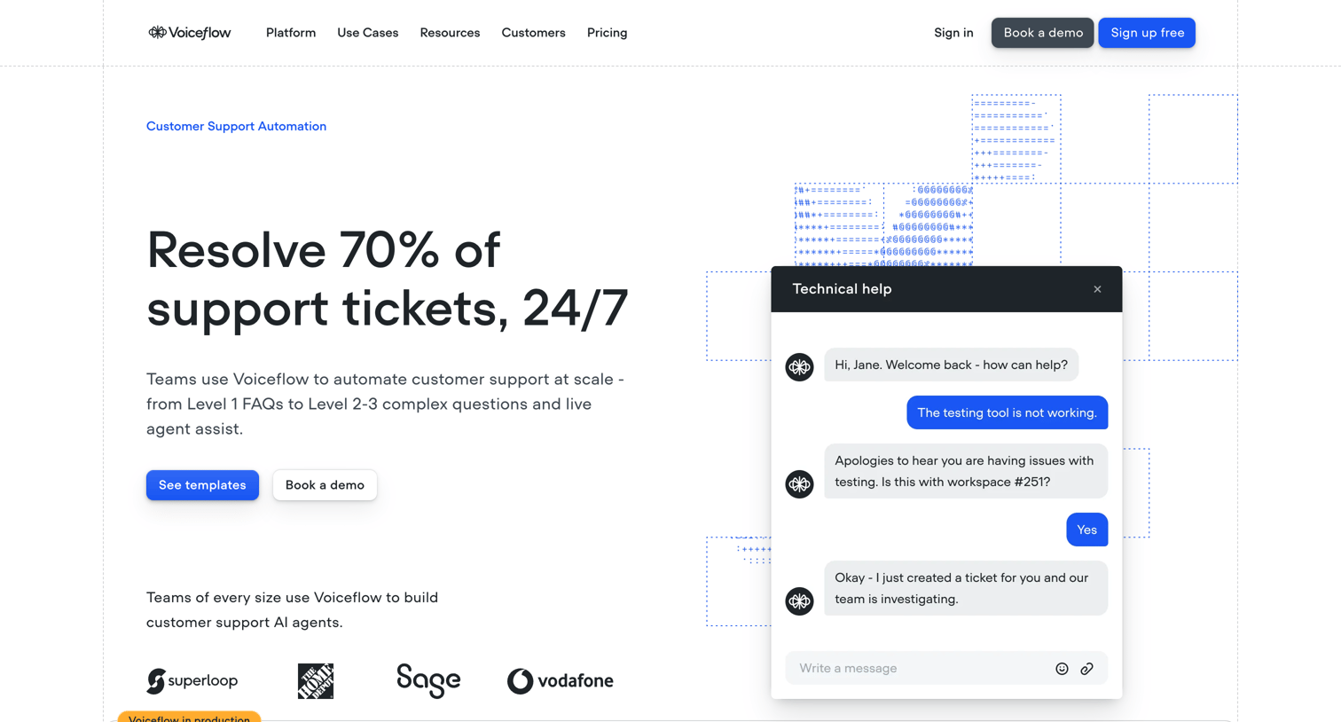Voiceflow - Customer Support Automation Voiceflow screen