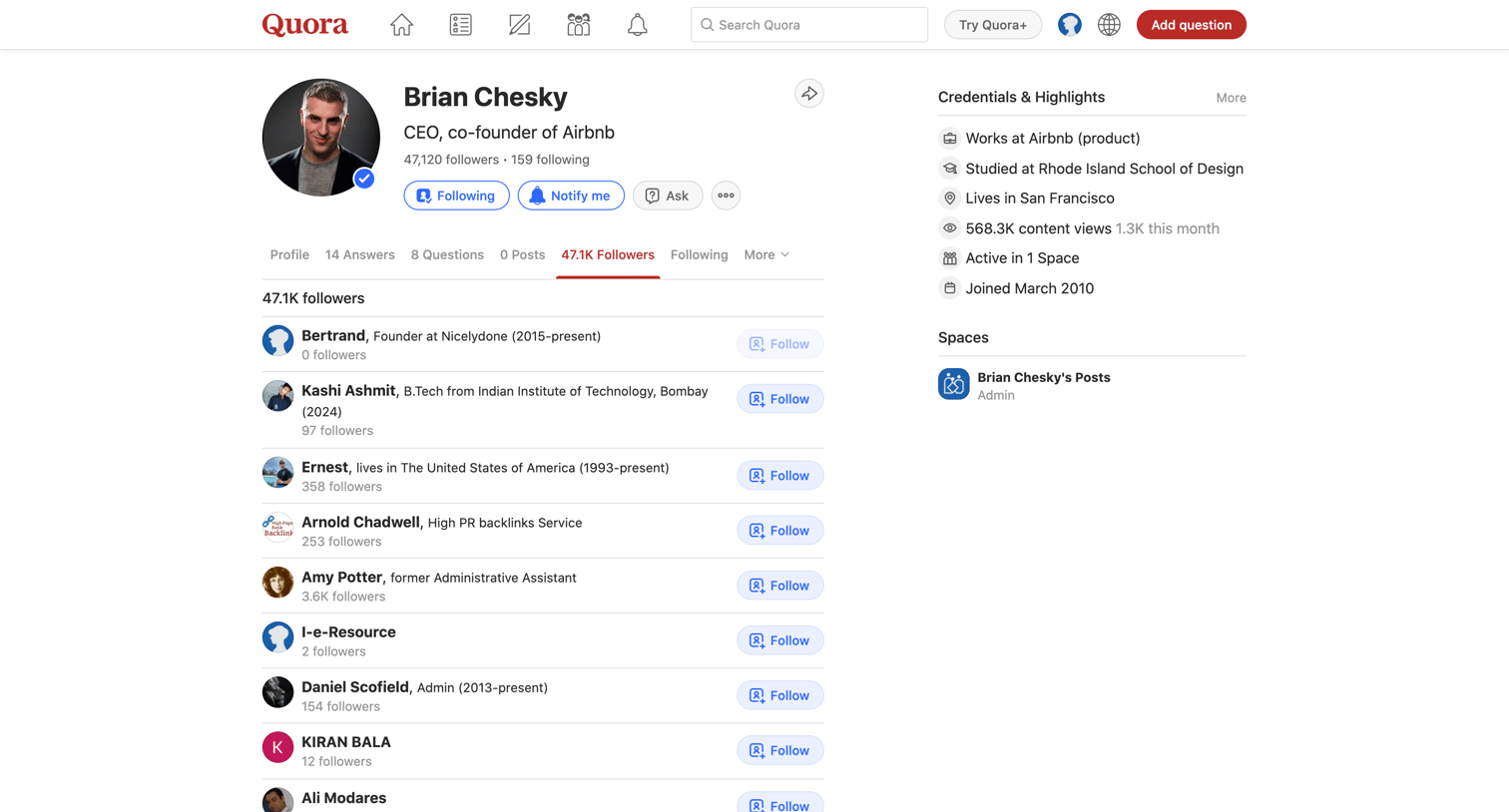 Quora - Brian Chesky - Quora screen