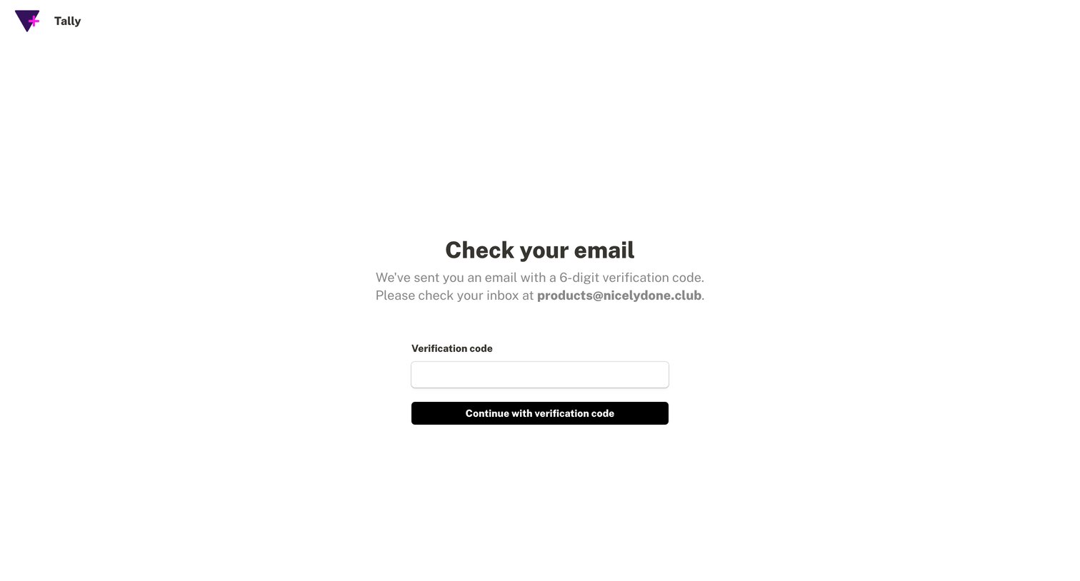 Tally - Confirm email - Tally screen