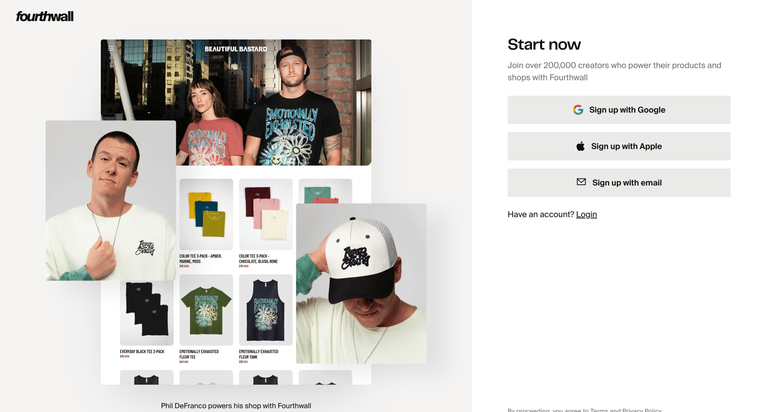 Fourthwall - Start now | Fourthwall screen