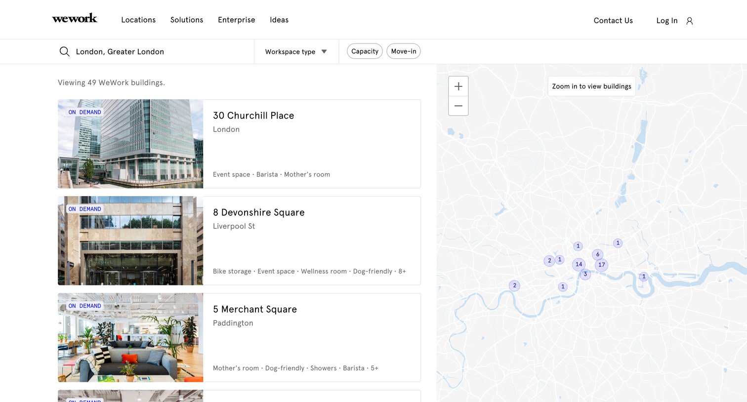 WeWork - WeWork Coworking | Office Space Locations screen
