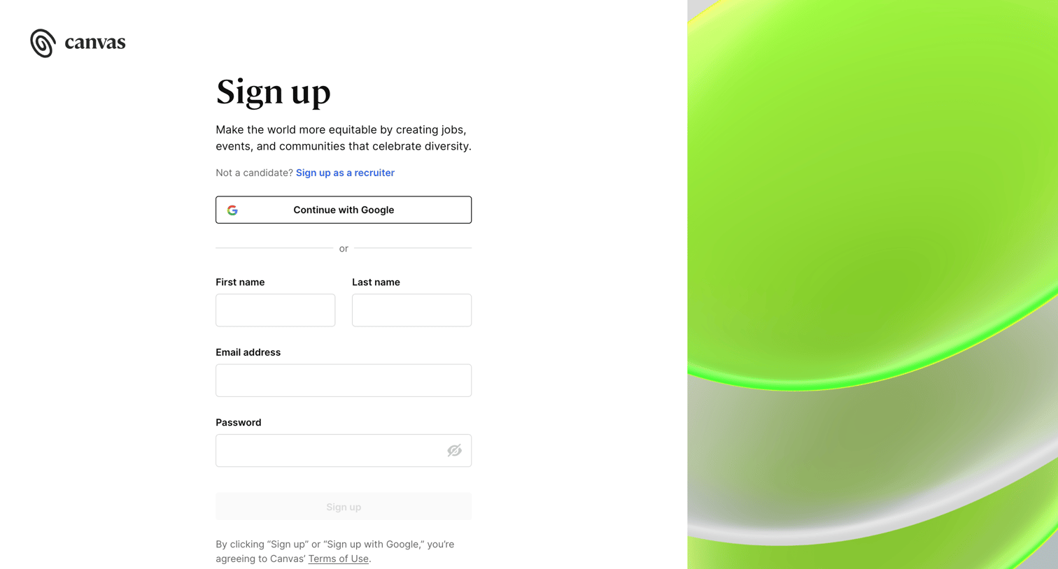 Untapped - Sign Up | Diversity hiring tool Canvas screen