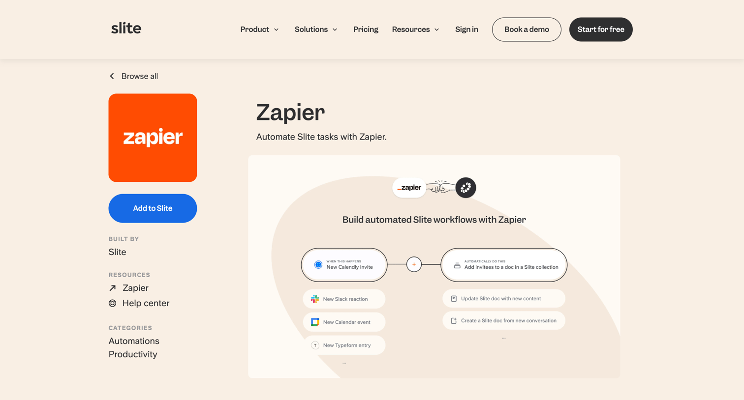 Slite - Zapier Integrations Connect Your Apps with Slite screen