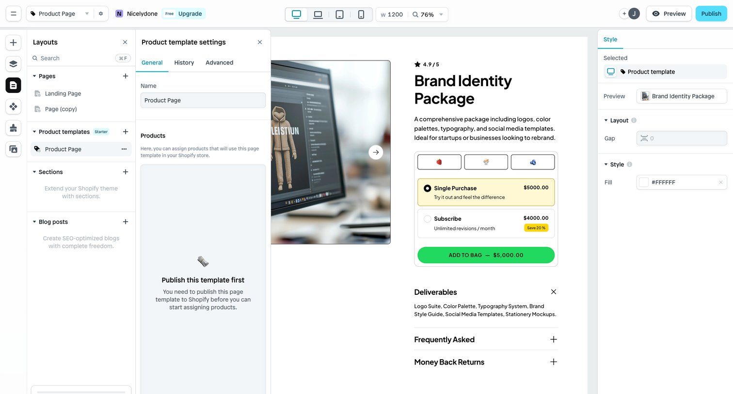 Instant - Product Page | Nicelydone screen