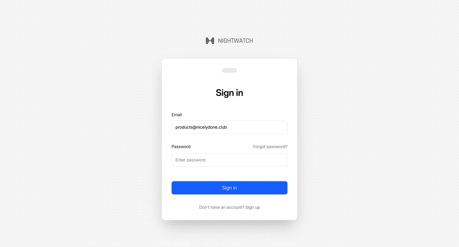 Nightwatch - Sign in screen